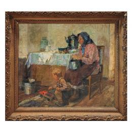 340   -  <p><span class="object_title">Iossif Mikhailovich Iline (Rusia, 1915-1991)<br/>Interior con figuras. </span>.<br></p>