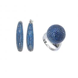 118   -  <p><span class="object_title">Lote de pendientes criolla estilo Cartier y sortija diseño bombé en plata y plata pavonada con pavé de símiles de zafiro azul y aguamarina. Nº 19. </span></p>