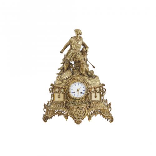 Reloj de sobremesa estilo Luis XV en bronce y alabastro, fl
