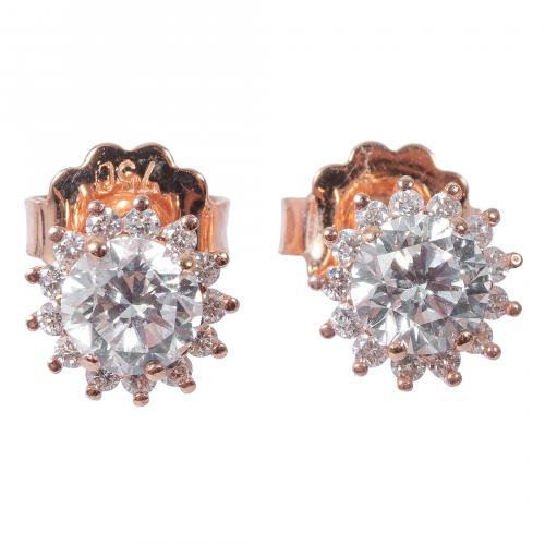 Pendientes en oro rosa con diamantes talla brillante engast