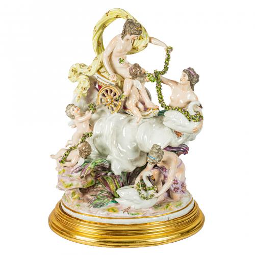 Grupo en porcelana Samson siguiendo modelos de Meissen. Fra