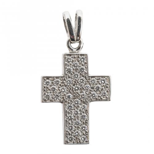 Colgante diseño cruz en oro con pavé de diamantes talla bri