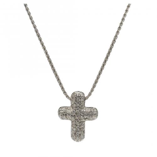 Colgante diseño cruz en oro blanco con pavé de diamantes ta