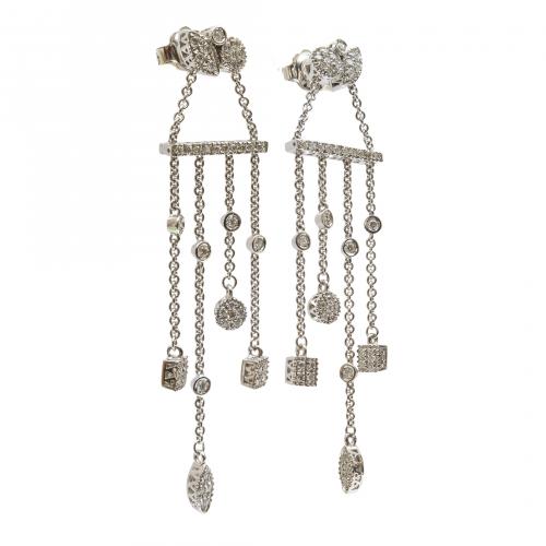 Pendientes largos en oro blanco con cadenitas de diamantes 