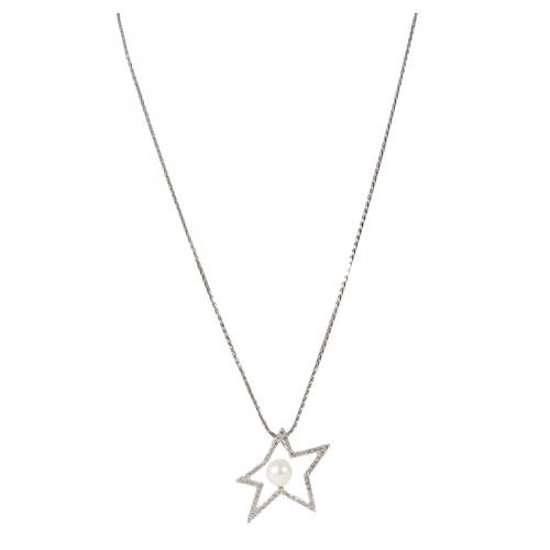 Colgante diseño estrella en oro blanco con diamantes talla 