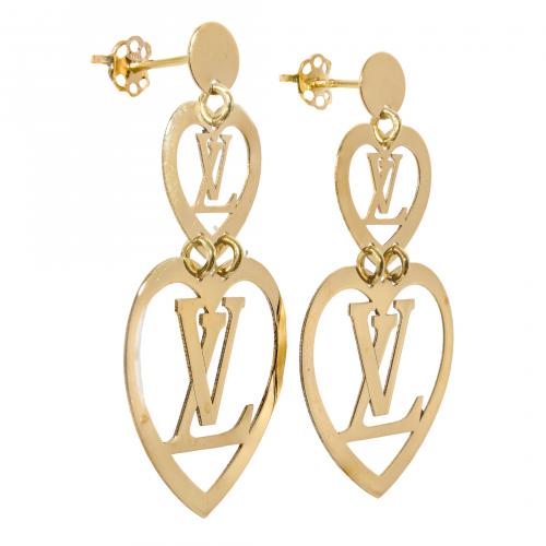 Pendientes largos diseño corazones con logotipo de Louis Vu