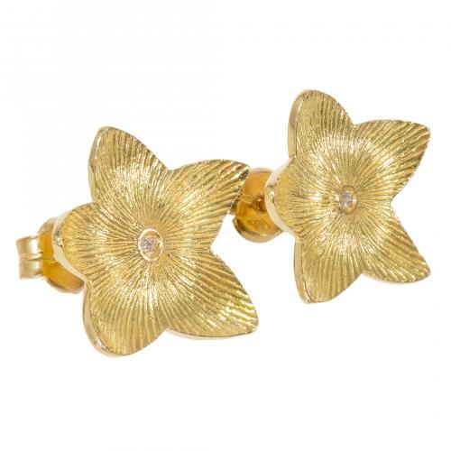 Pendientes diseño flor en oro con chatón central de diamant